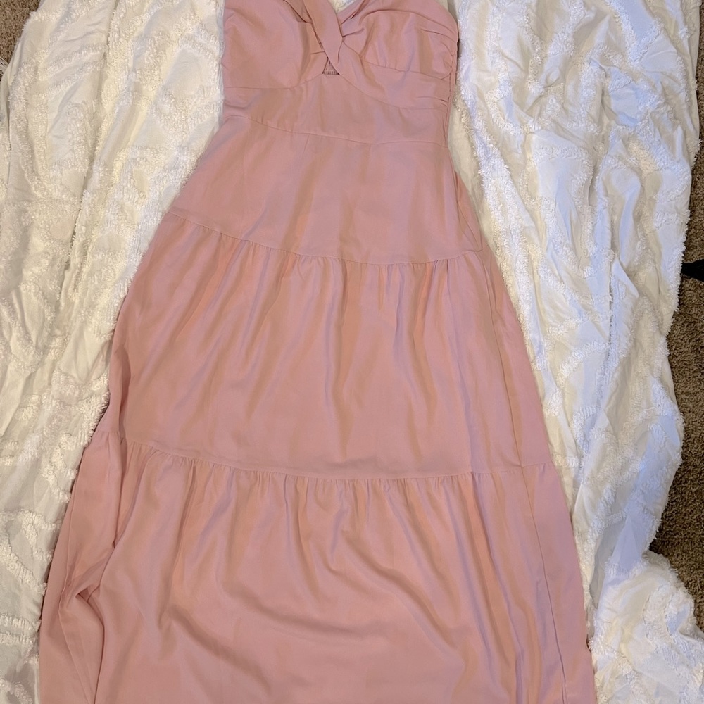 strapeless med pink dress